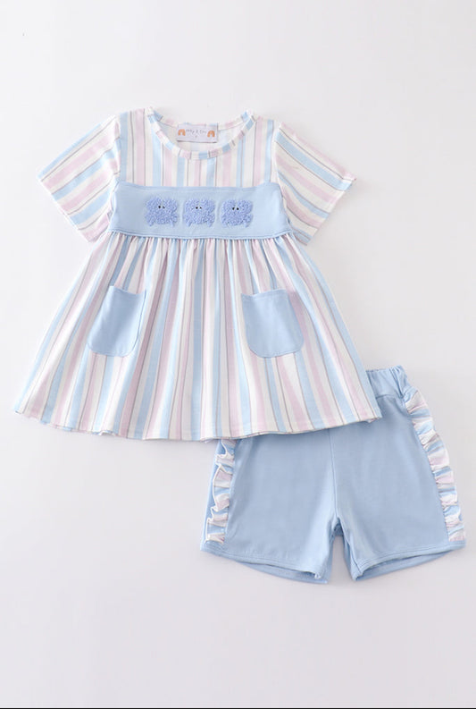Crab French Knot Stripe Girl Set