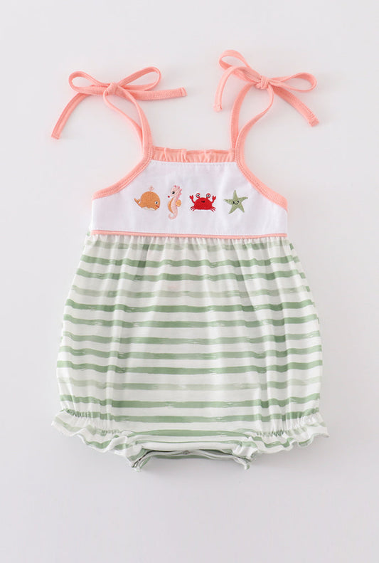 Marine Creatures Embroidery Stripe Girl’s Bubble