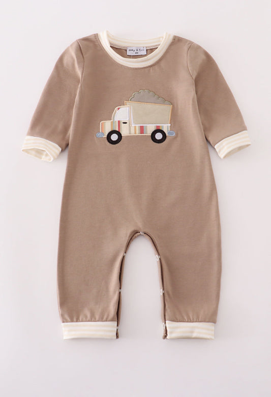 Khaki Vehicle Applique Boy’s Romper
