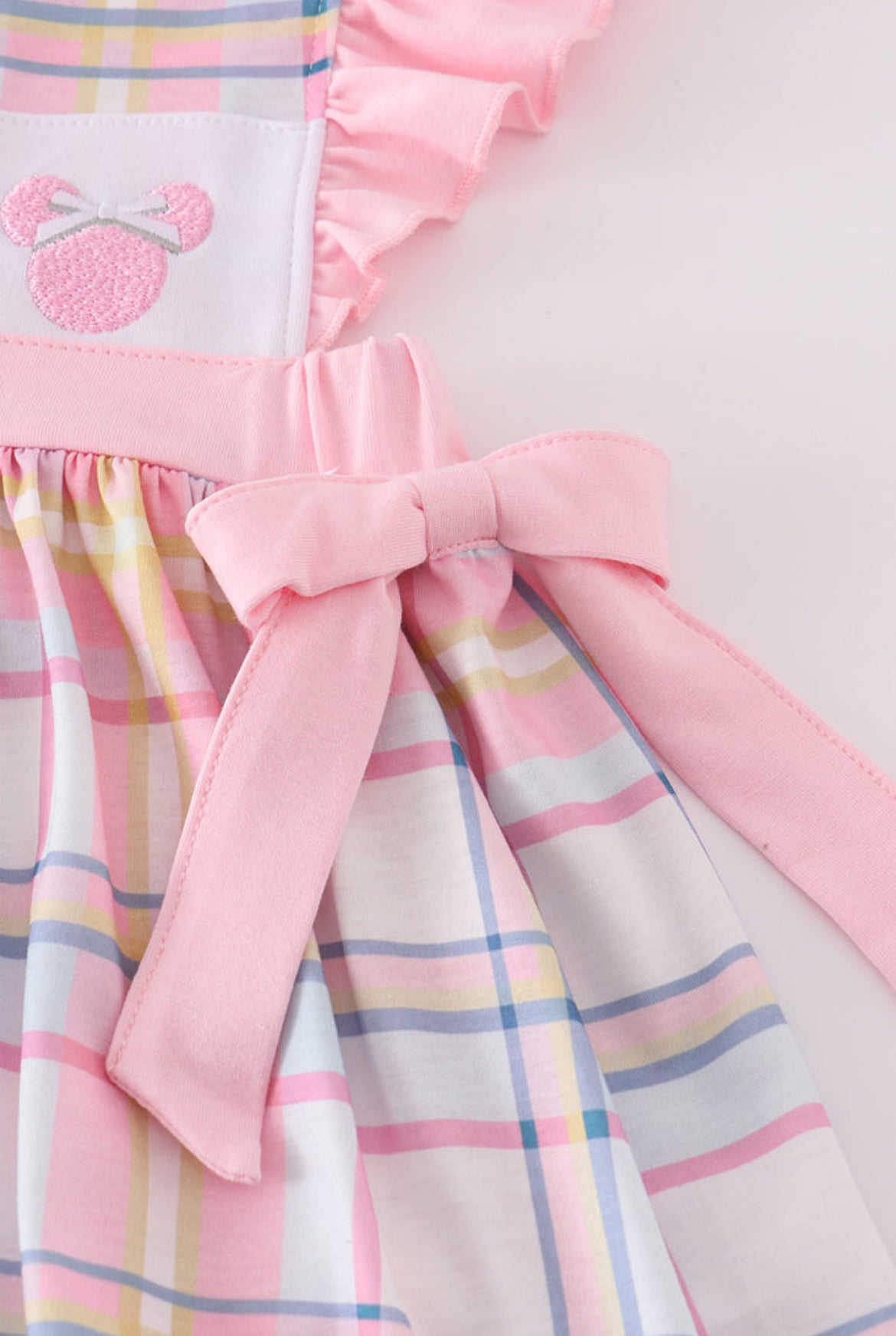 Girl’s Pink Plaid Character Embroidered Shorts Set