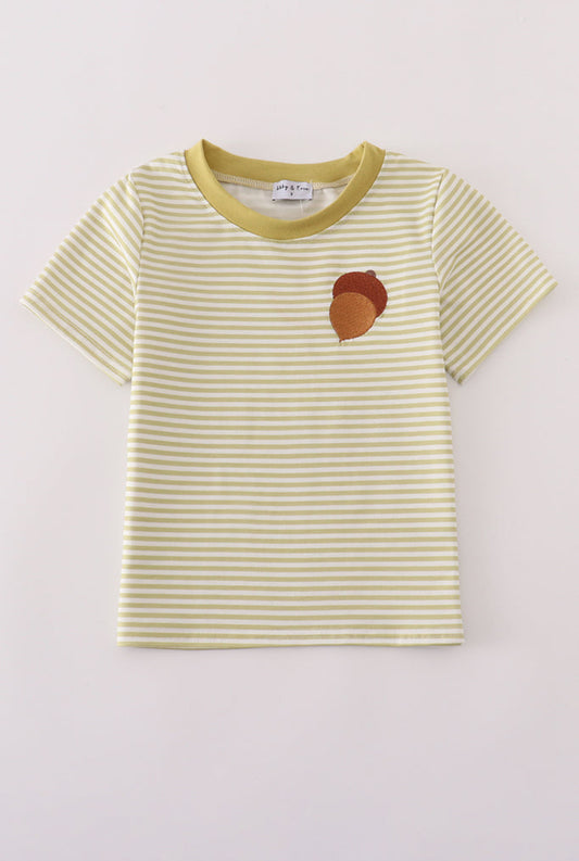 Green Pinecone Embroidery Stripe Boy’s Top