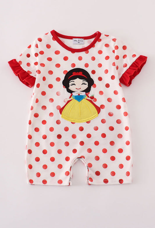 Red Character Appliqué Girl’s Dot Romper