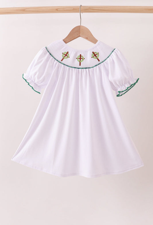 White Wreath Smocked Dress
