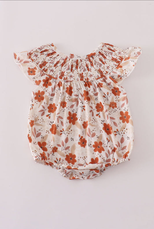 Fall Floral Print Smocked Girl’s Bubble