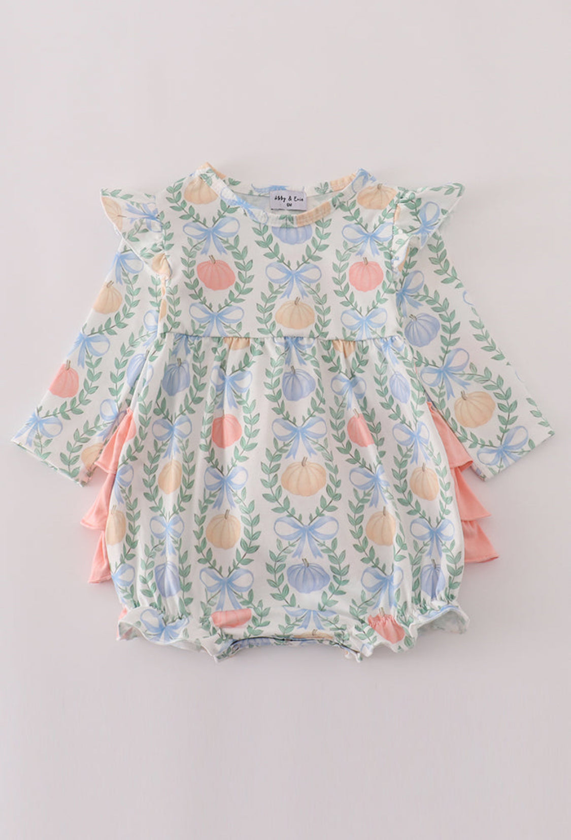 Green Bow Print Girl’s Ruffle Bubble
