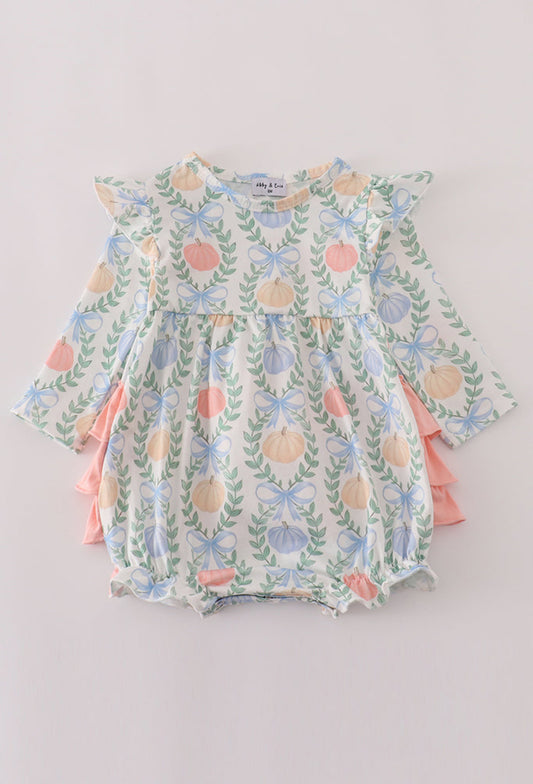Green Bow Print Girl’s Ruffle Bubble