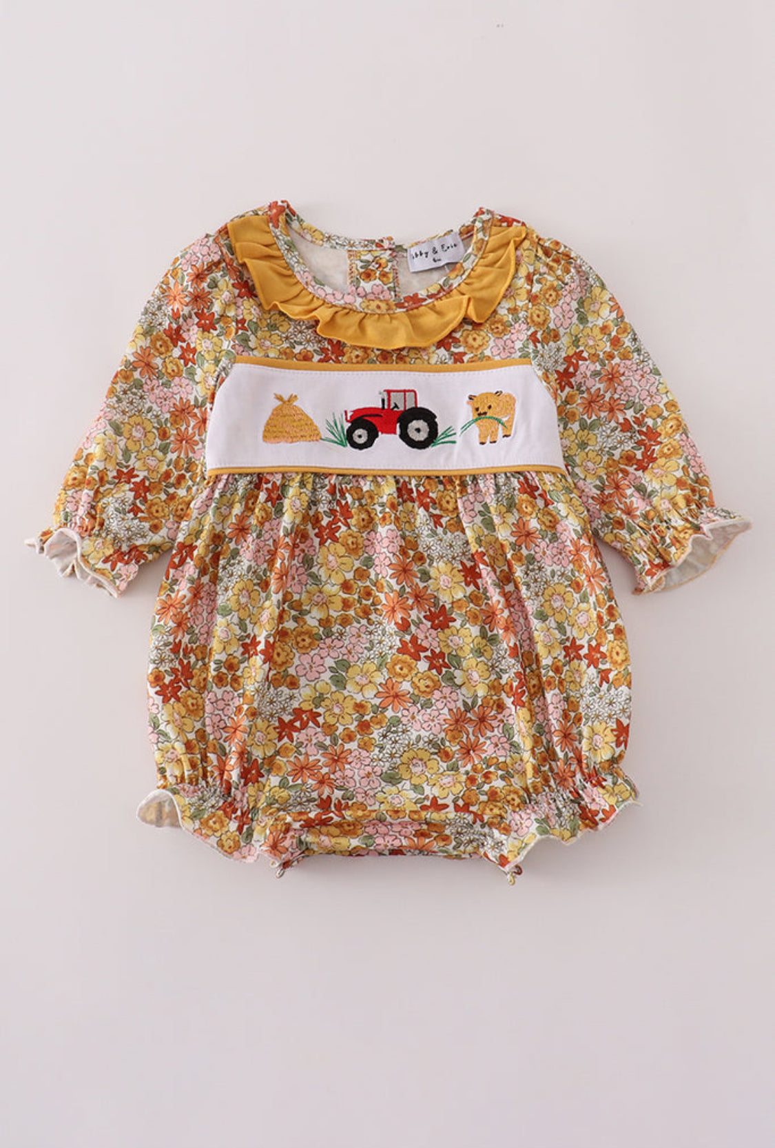 Highland Cow Embroidery Ruffle Girl Bubble
