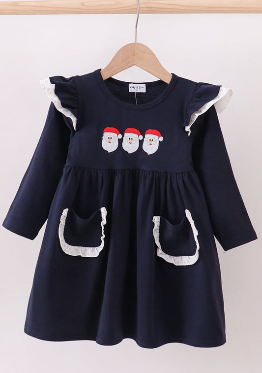 Navy Christmas Santa Claus Embroidery Dress