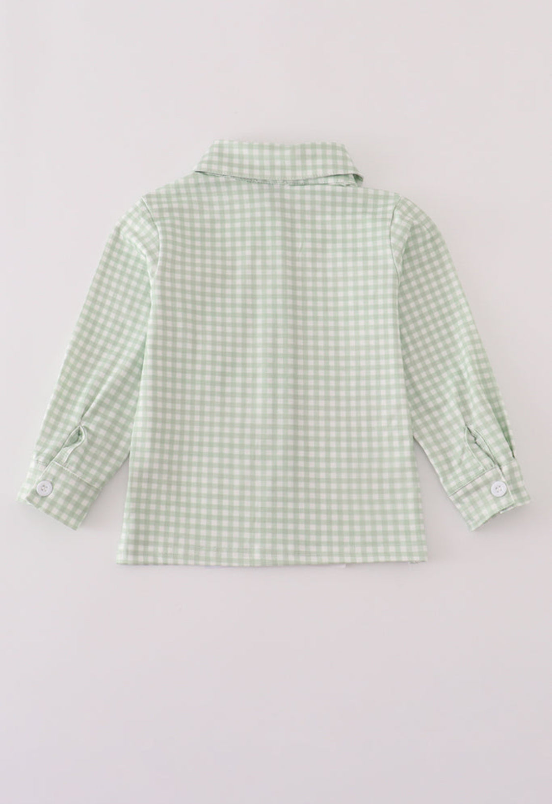 Sage Turkey Embroidery Gingham Boy’s Button Down Shirt