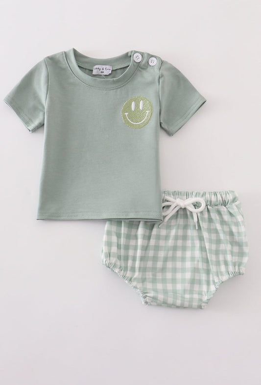 Green Smile Gingham Boy’s Bloomer Set