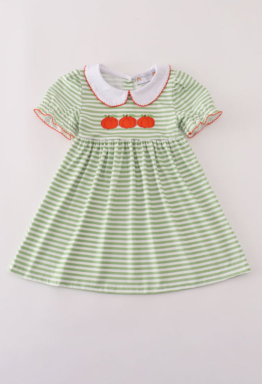 Green Stripe Embroidery Dress