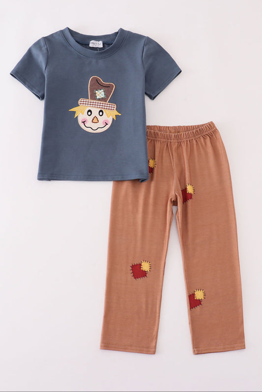 Navy Scarecrow Appliqué Boy’s Pants Set