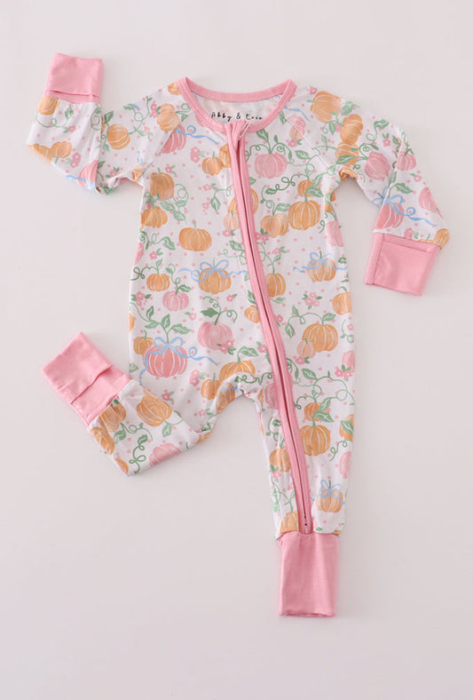 Pink Pumpkin Bamboo Girl Pajamas Romper