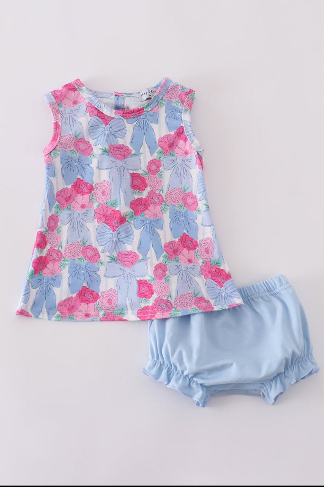 Blue Floral Bow Print Girl’s Bloomer Set