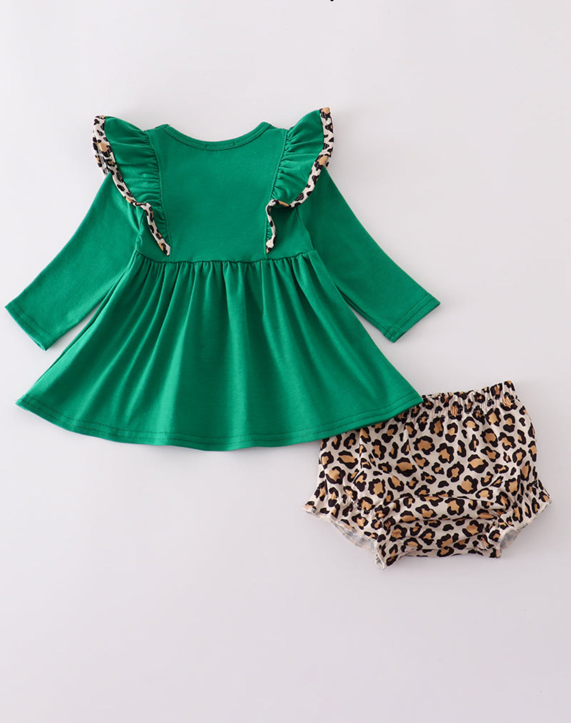 Forest Tree Appliqué Leopard Ruffle Girl’s Bloomer Set