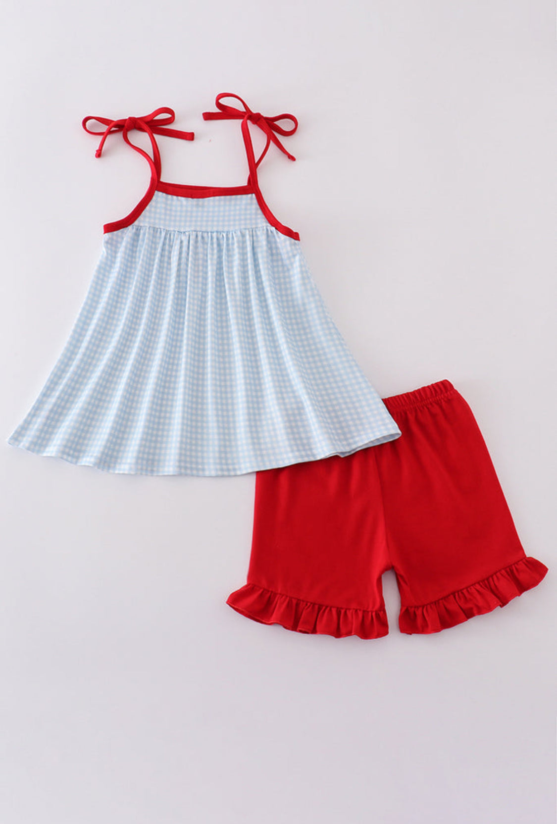 Gingham Star Embroidery Girl’s Shorts Set