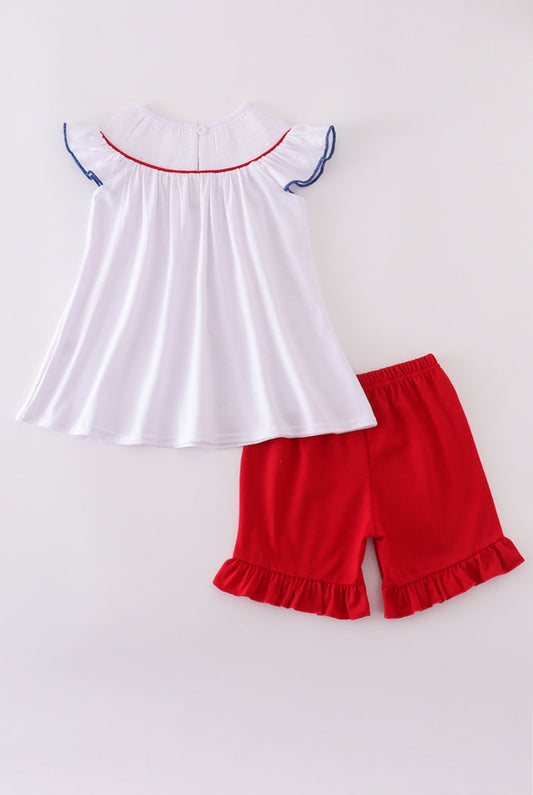 Flag Embroidery Smocked Girl’s Short Set