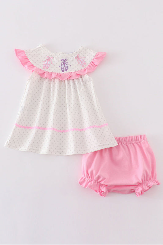 Girl’s Pink Ballet Embroidered Bloomer Set