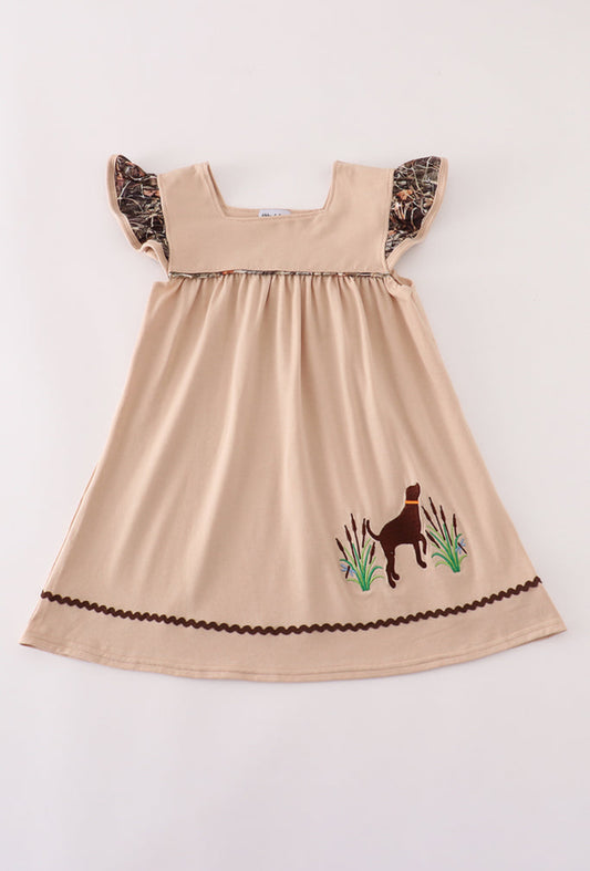 Camouflage Hound Embroidery Girl’s Ruffle Dress