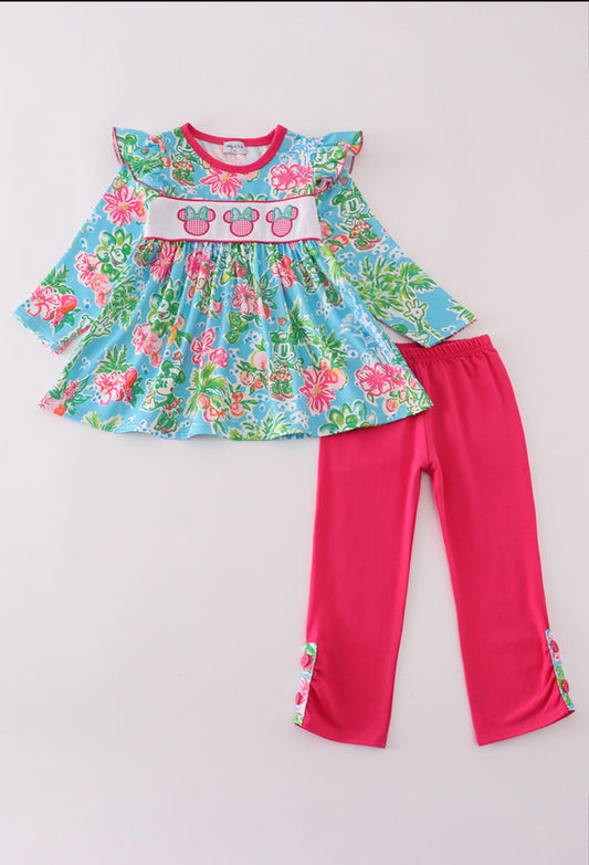 Green Floral Character Appliqué Girl’s Pants Set