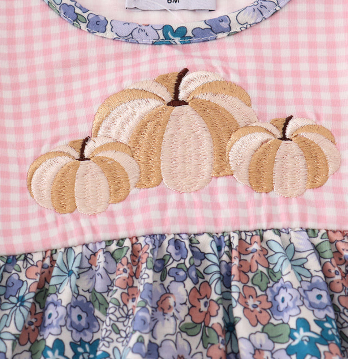 Blue Floral Pumpkin Embroidery Ruffle Girl’s Bloomer Set