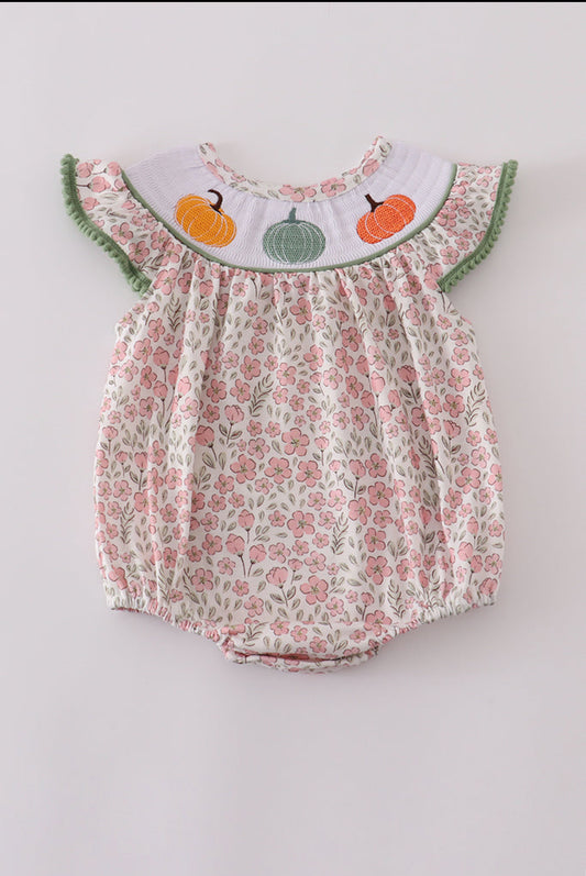 Pink Pumpkin Smocked Floral Ruffle Girl’s Bubble