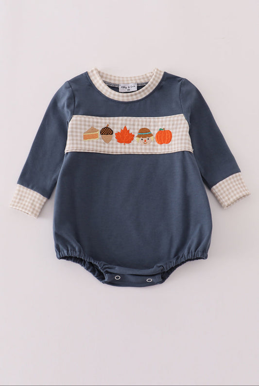 Navy Pumpkin Embroidery Boy’s Bubble
