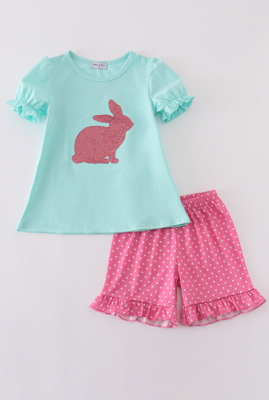 Mint Bunny Sequin Girl’s Short Set