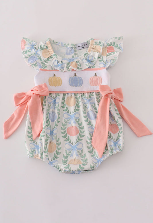 Green Bow Print Embroidery Girl’s Ruffle Bubble