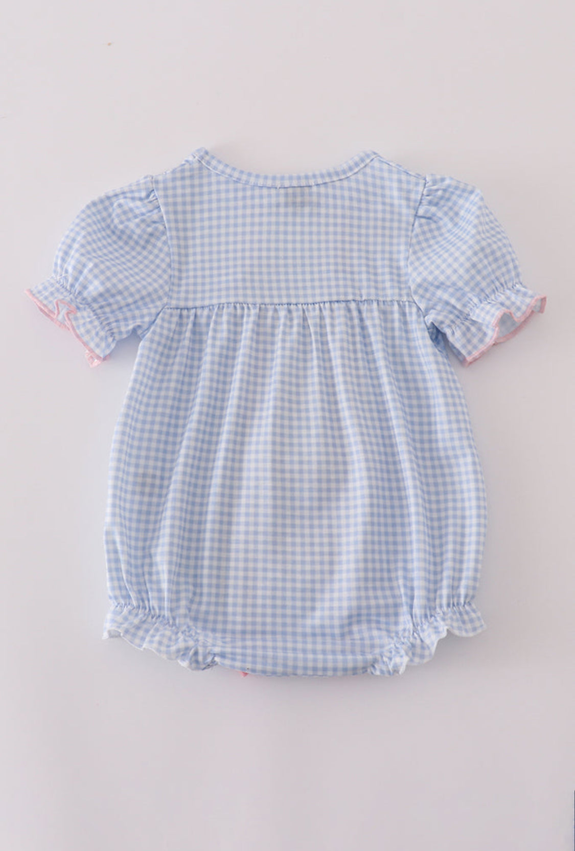 Blue Bow Embroidery Gingham Ruffle Girl’s Bubble