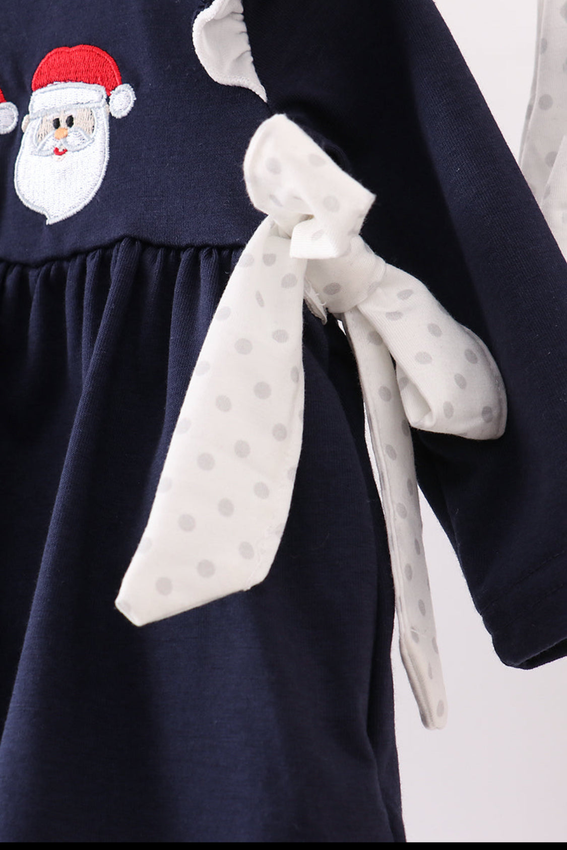 Navy Christmas Santa Claus Embroidery Ruffle Girl’s Bloomer Set