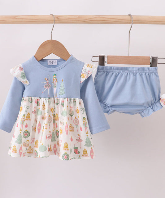 Blue Nutcracker Embroidery Girl’s Bloomer Set