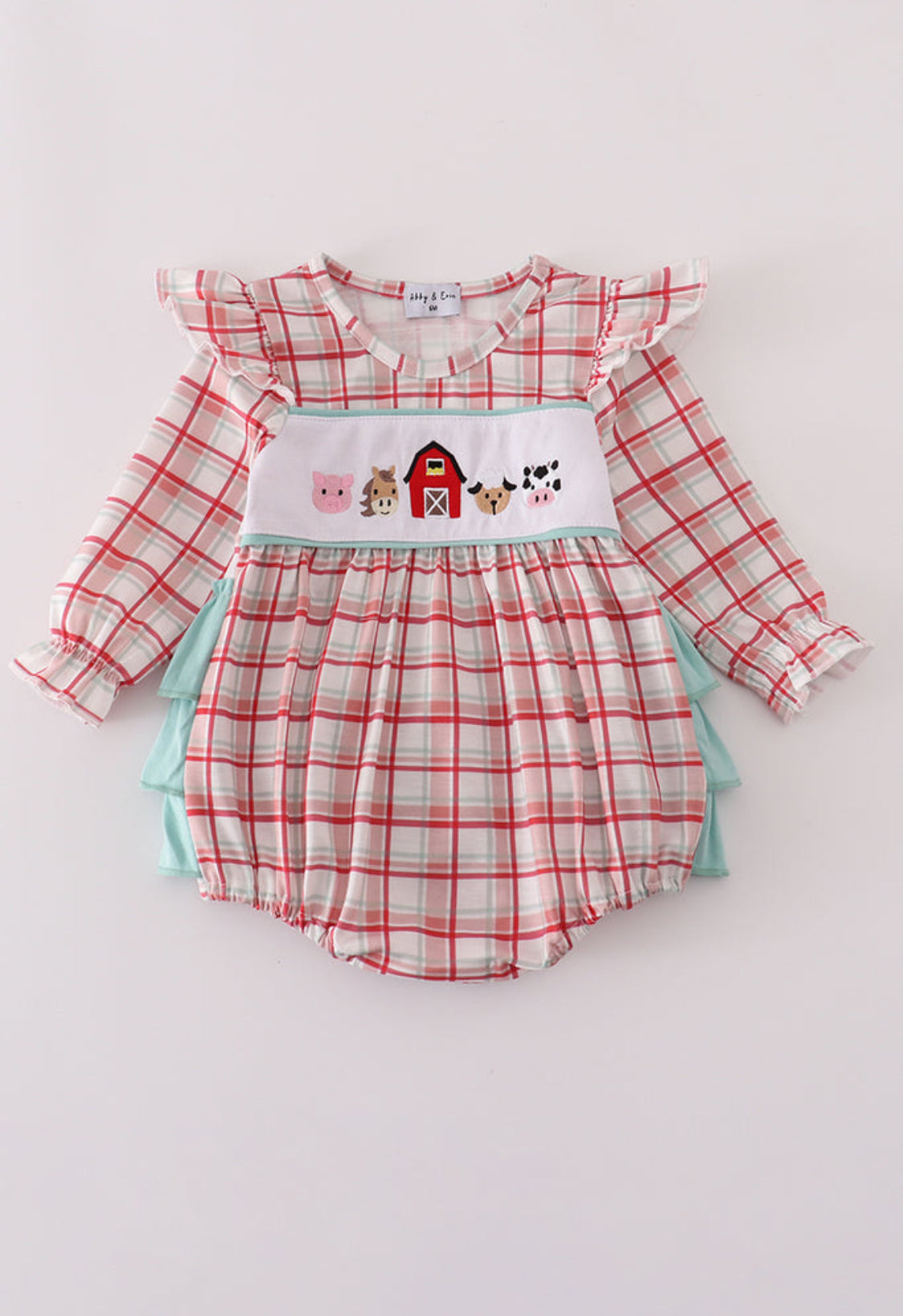 Red Plaid Farm Embroidery Ruffle Girl’s Bubble