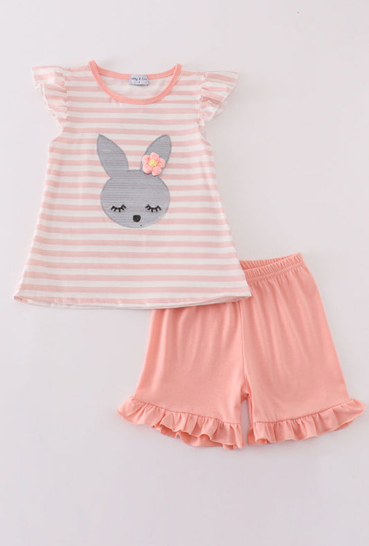 Pink Easter Bunny Sequin Girl’s Short Set