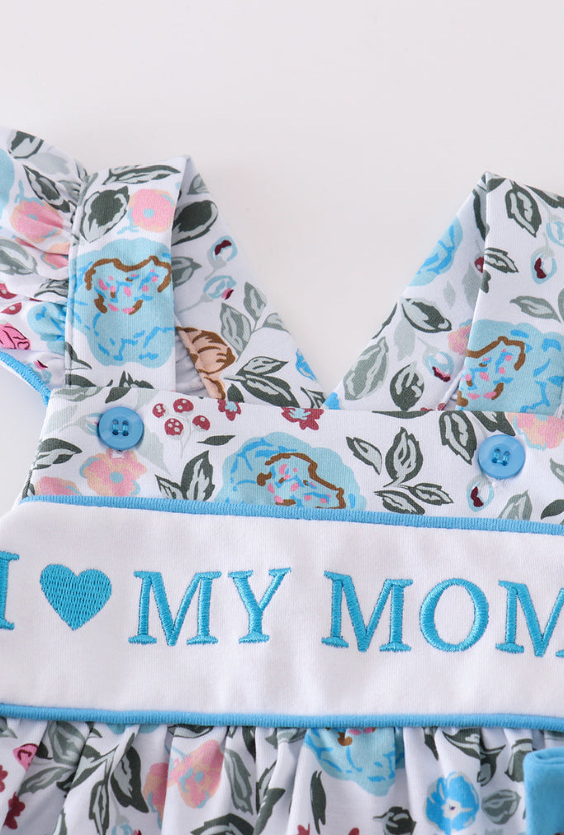Premium Blue Floral I Love Mom Embroidery Girl’s Bloomer Set