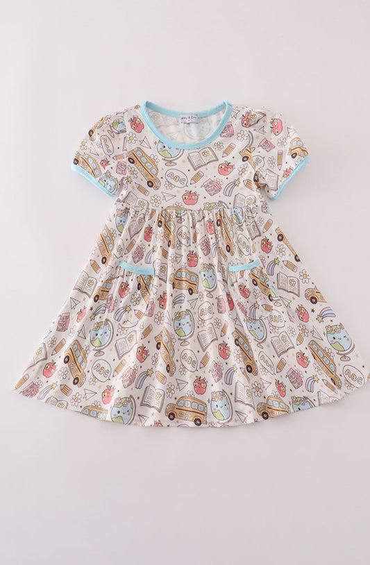 Blue Bus Apple Print Dress