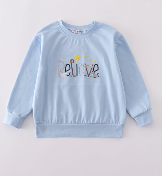 Blue BELIEVE Embroidery Boy’s Top