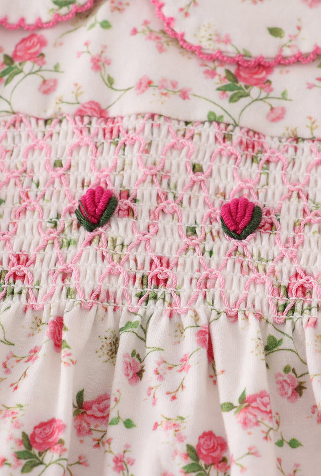 Pink Rose Hand Smocked Girl’s Bubble