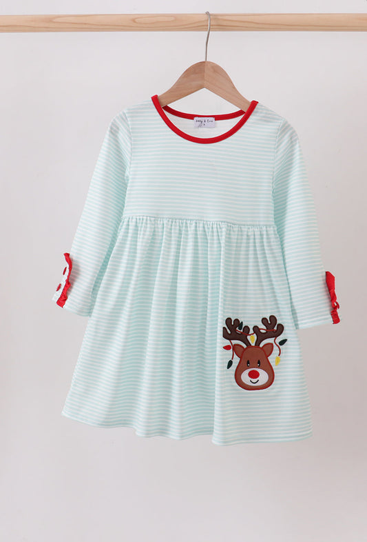 Blue Reindeer Stripe Dress