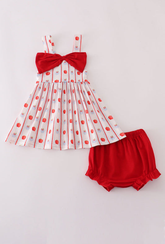 Red Apple Bow Girl’s Bloomer Set