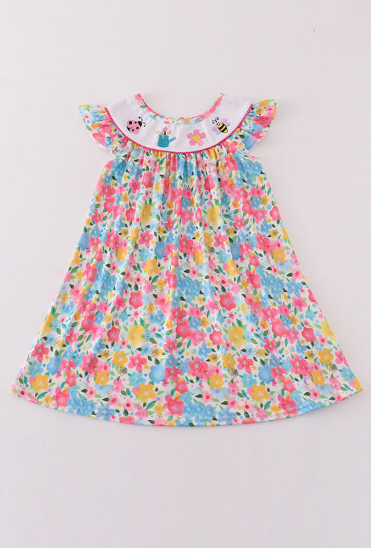 Floral Bee Embroidery Girl’s Dress