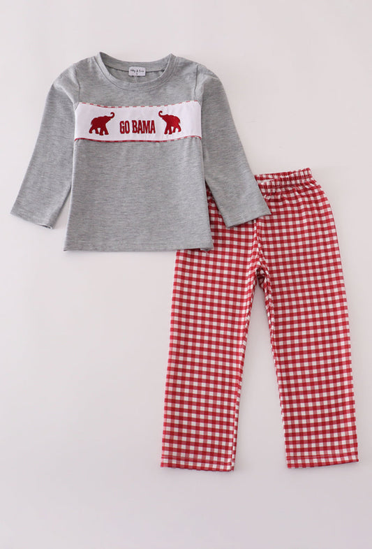 Alabama Embroidery Gingham Boy’s Pants Set