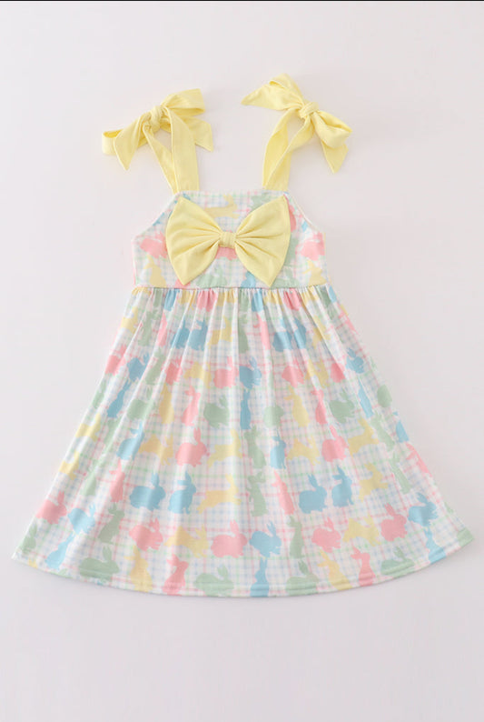 Easter Bunny Print Bow Girl Dress