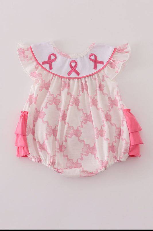 Pink Bow Tie Embroidery Ruffle Girl’s Bubble