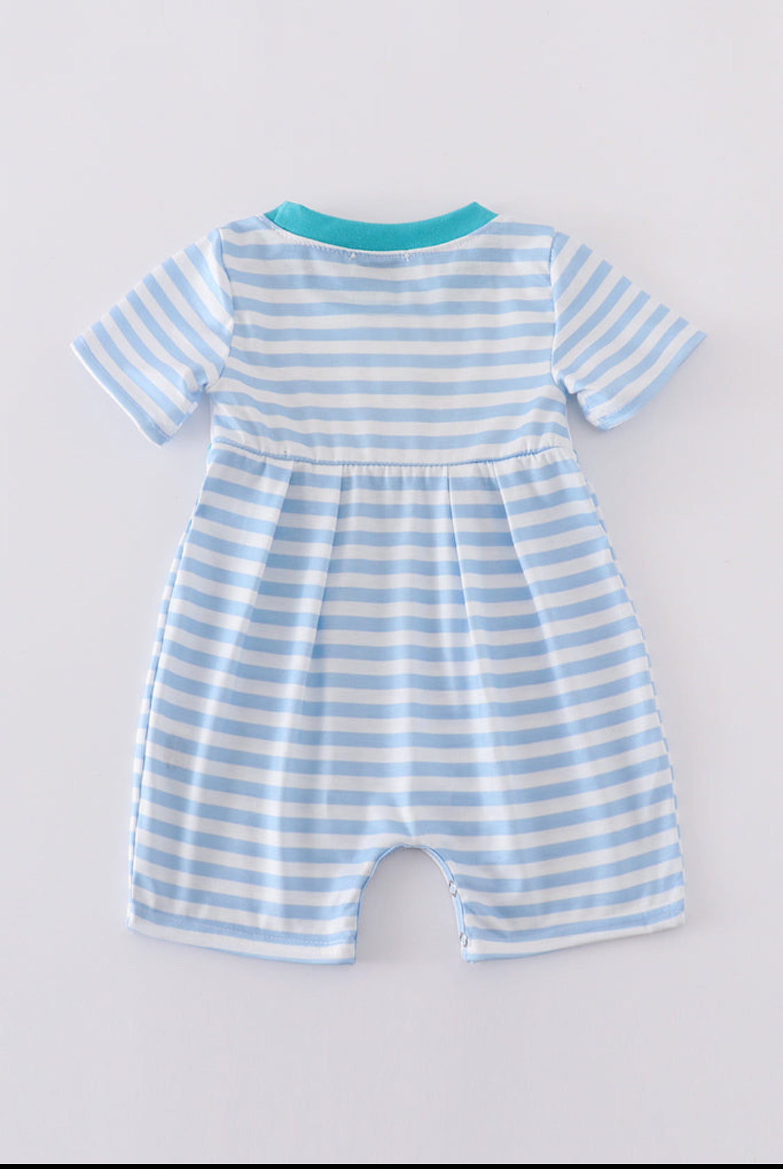 Blue Stripe Helicopter Embroidery Smocked Boy Romper