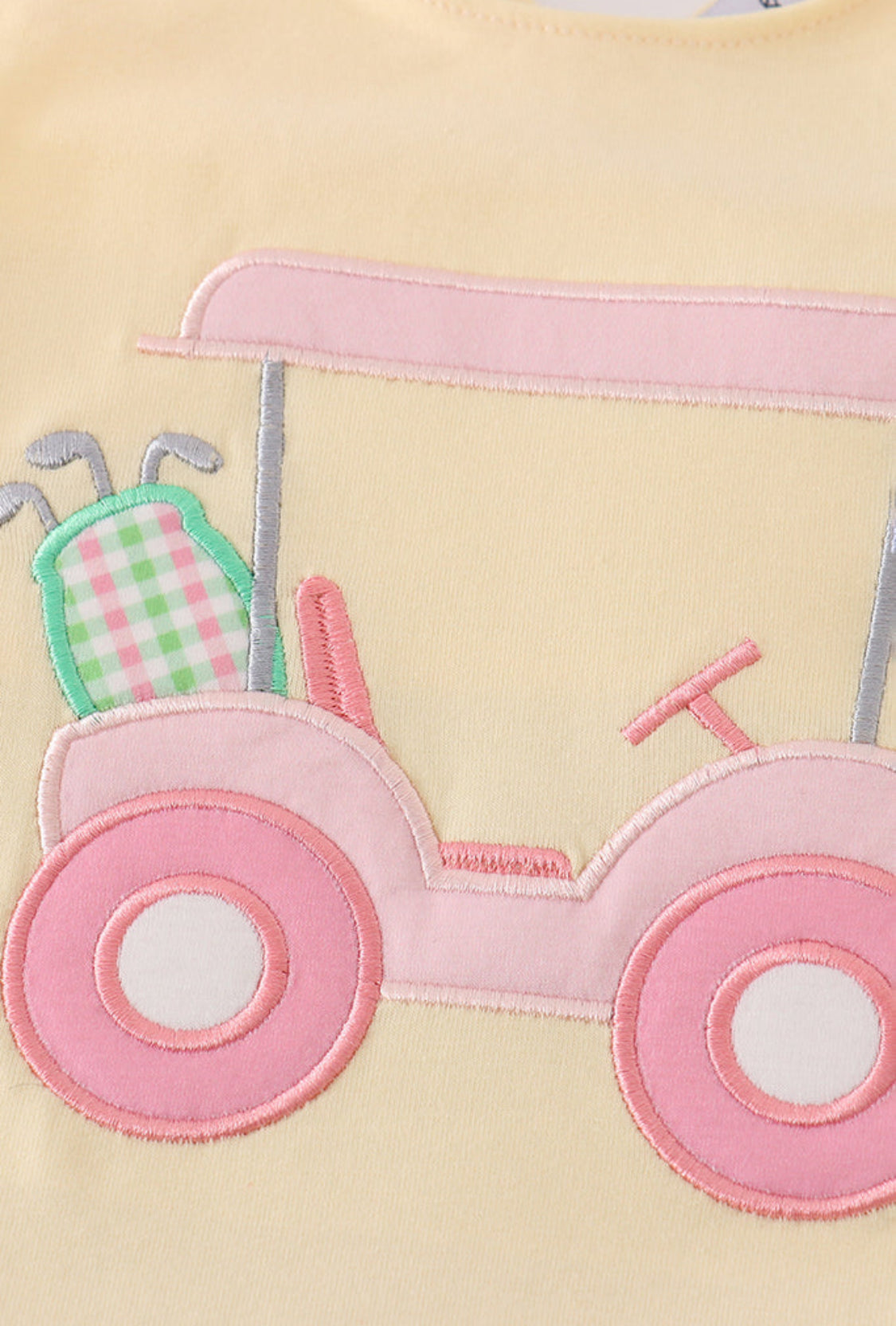 Yellow Golf Cart Appliqué Gingham Girl’s Ruffle Short Set