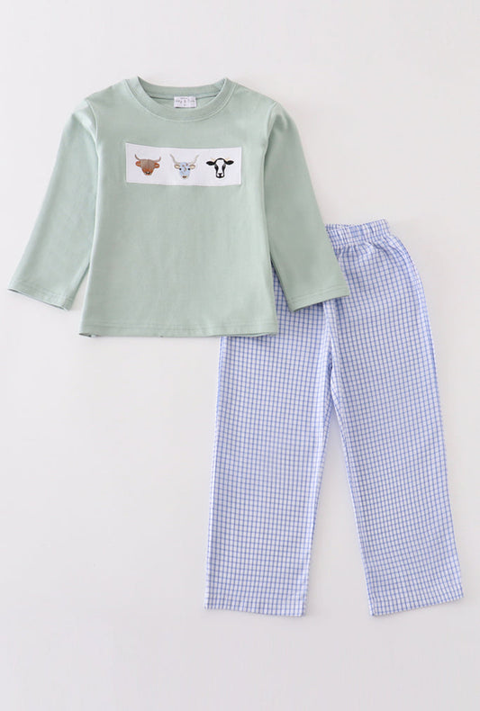 Premium Green Cow Appliqué Boy’s Pant Set