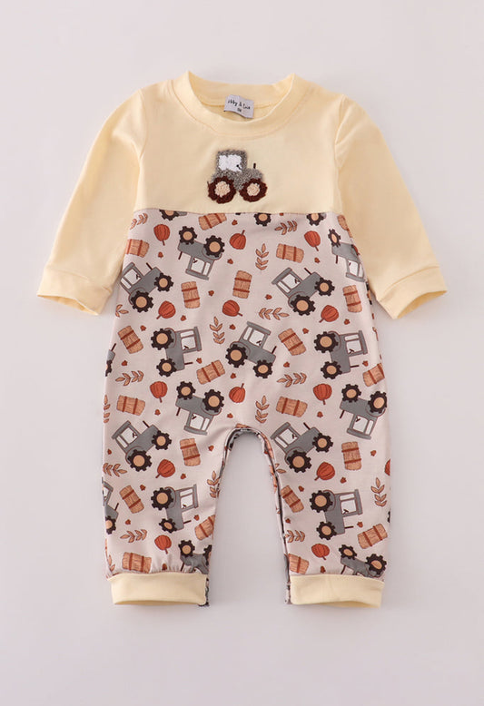 Yellow Tractor French Knot Romper