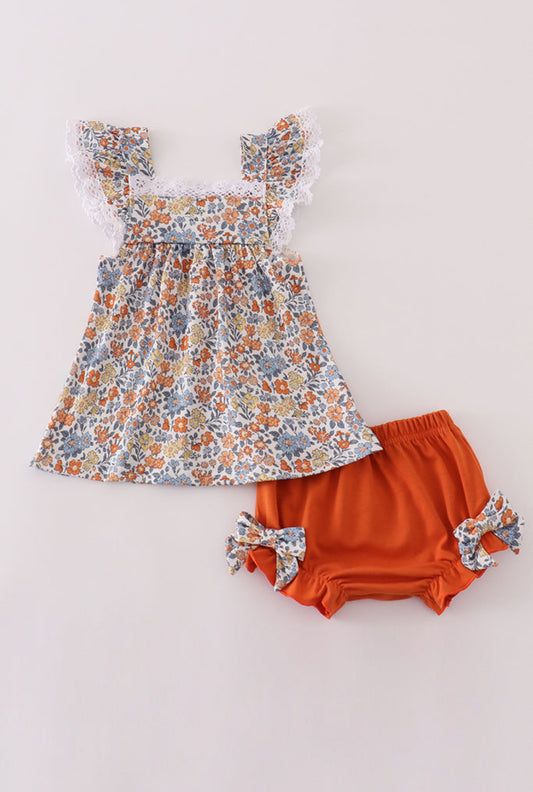 Fall Floral Print Girl’s Bloomer Set