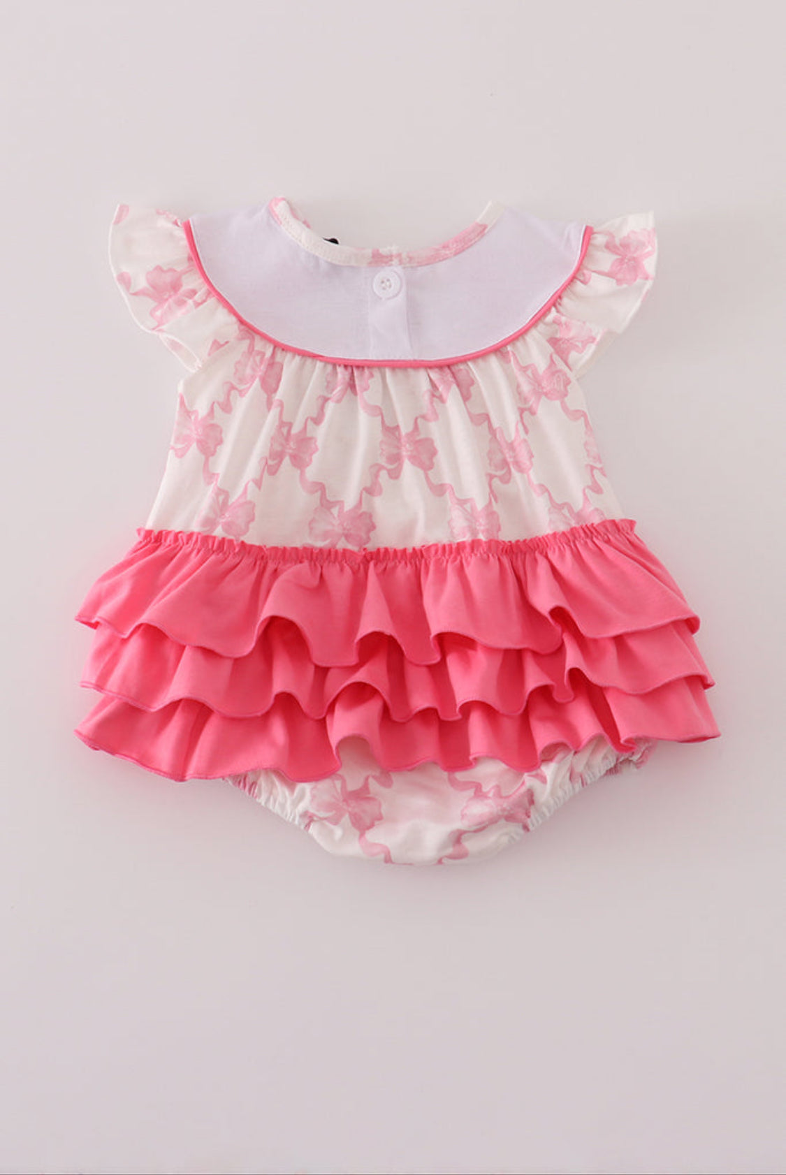 Pink Bow Tie Embroidery Ruffle Girl’s Bubble